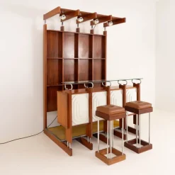 Pamono Italian Bar Unit with Stools, 1970s, Set of 3