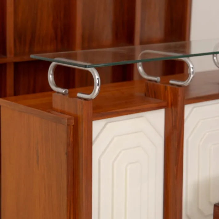 Pamono Italian Bar Unit with Stools, 1970s, Set of 3