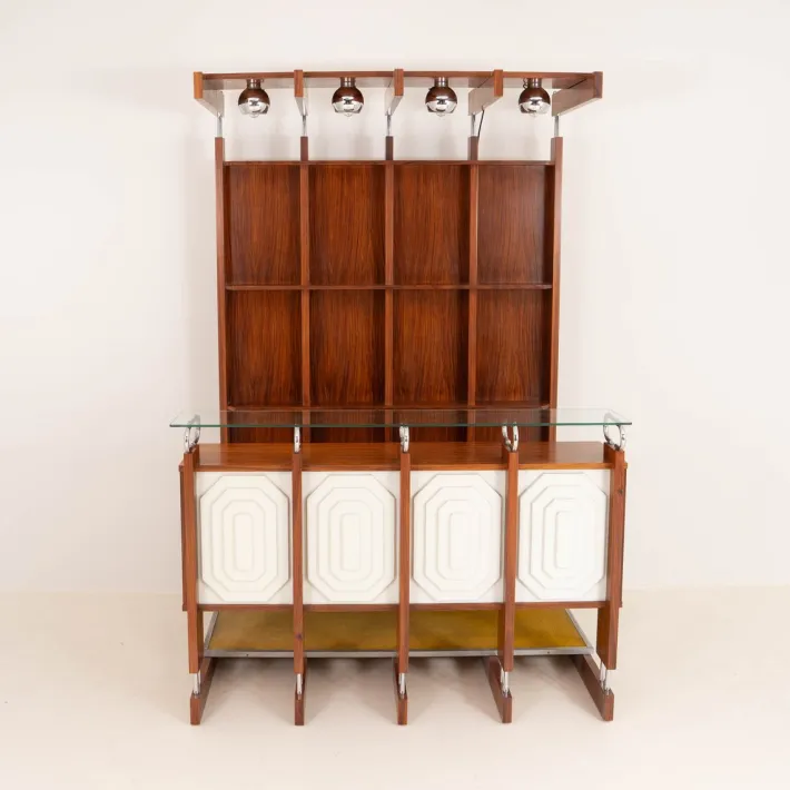 Pamono Italian Bar Unit with Stools, 1970s, Set of 3