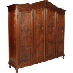 Pamono Italian Baroque Carved Walnut Complete Bedroom Set, 1890s, Set of 7 New