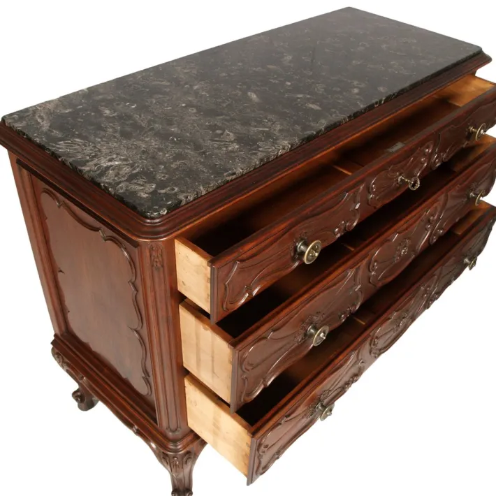 Pamono Italian Baroque Carved Walnut Complete Bedroom Set, 1890s, Set of 7 New