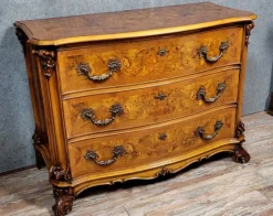 Pamono Italian Baroque Style Curved Chest of Drawers in Burl Marquetry, Early 20th Century Online