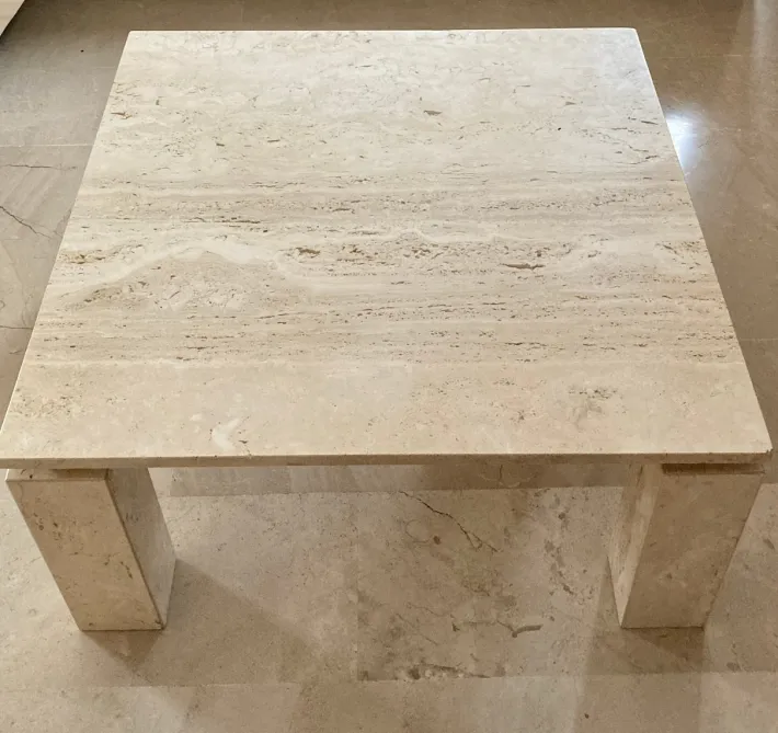 Pamono Italian Beige Travertine Marble Coffee Table, 1970s