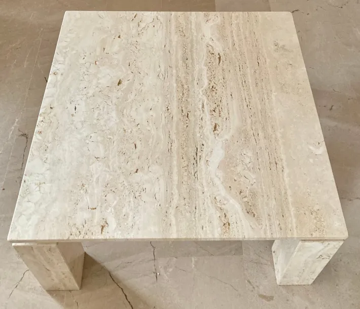 Pamono Italian Beige Travertine Marble Coffee Table, 1970s