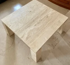 Pamono Italian Beige Travertine Marble Coffee Table, 1970s