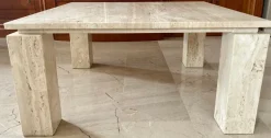 Pamono Italian Beige Travertine Marble Coffee Table, 1970s