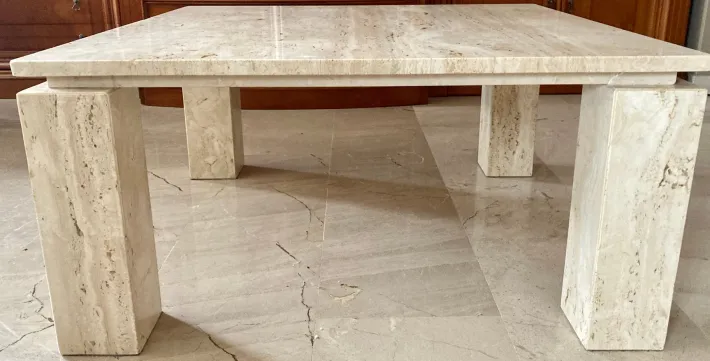 Pamono Italian Beige Travertine Marble Coffee Table, 1970s