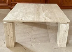 Pamono Italian Beige Travertine Marble Coffee Table, 1970s