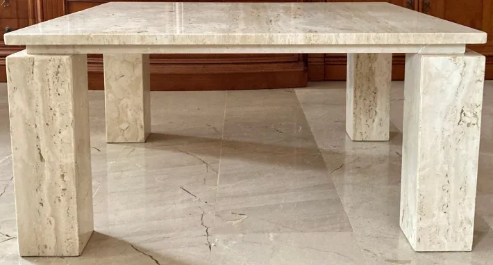Pamono Italian Beige Travertine Marble Coffee Table, 1970s