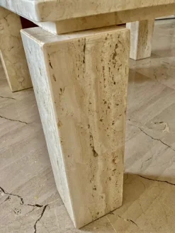 Pamono Italian Beige Travertine Marble Coffee Table, 1970s