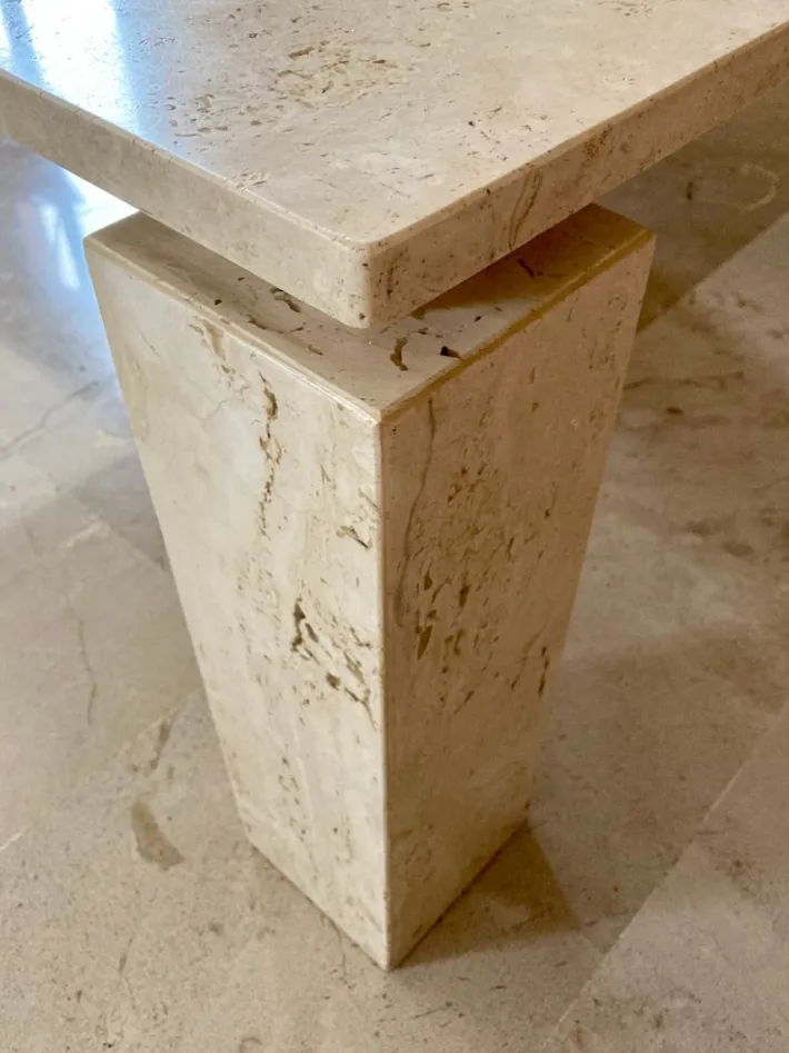 Pamono Italian Beige Travertine Marble Coffee Table, 1970s