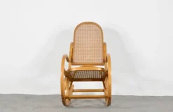 Pamono Italian Bentwood Rocking Chair with Woven Cane Seat by Luigi Crassevig, 1970s New