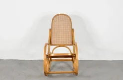 Pamono Italian Bentwood Rocking Chair with Woven Cane Seat by Luigi Crassevig, 1970s New