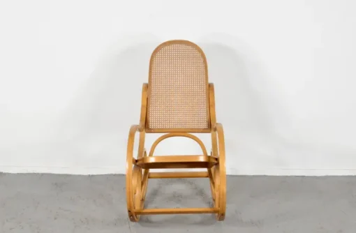 Pamono Italian Bentwood Rocking Chair with Woven Cane Seat by Luigi Crassevig, 1970s New
