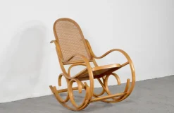 Pamono Italian Bentwood Rocking Chair with Woven Cane Seat by Luigi Crassevig, 1970s New