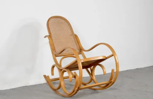 Pamono Italian Bentwood Rocking Chair with Woven Cane Seat by Luigi Crassevig, 1970s New