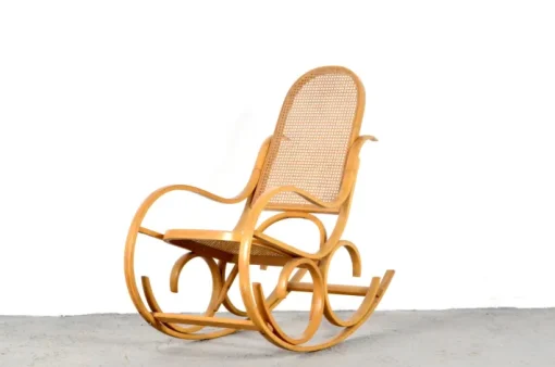 Pamono Italian Bentwood Rocking Chair with Woven Cane Seat by Luigi Crassevig, 1970s New