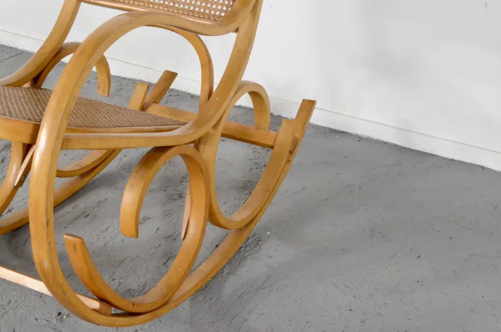 Pamono Italian Bentwood Rocking Chair with Woven Cane Seat by Luigi Crassevig, 1970s New