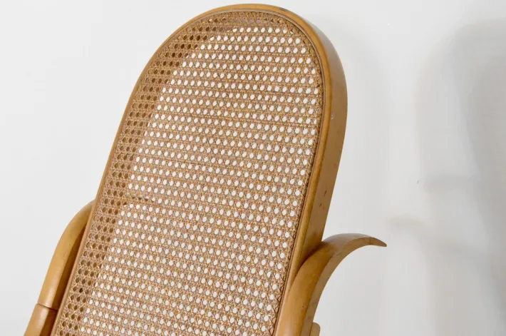 Pamono Italian Bentwood Rocking Chair with Woven Cane Seat by Luigi Crassevig, 1970s New