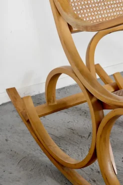 Pamono Italian Bentwood Rocking Chair with Woven Cane Seat by Luigi Crassevig, 1970s New