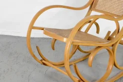 Pamono Italian Bentwood Rocking Chair with Woven Cane Seat by Luigi Crassevig, 1970s New