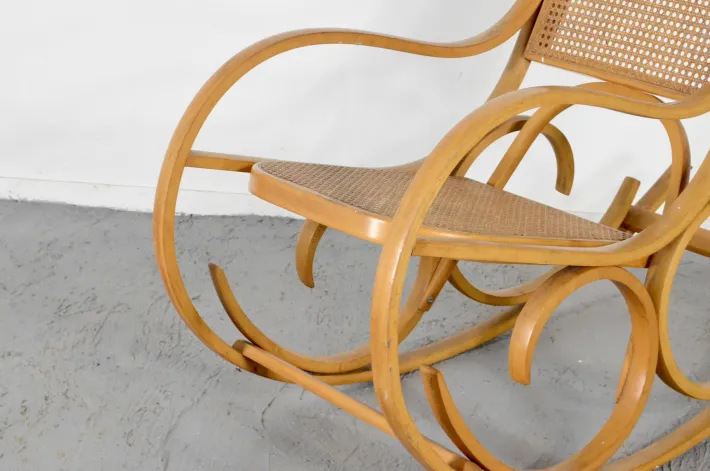 Pamono Italian Bentwood Rocking Chair with Woven Cane Seat by Luigi Crassevig, 1970s New
