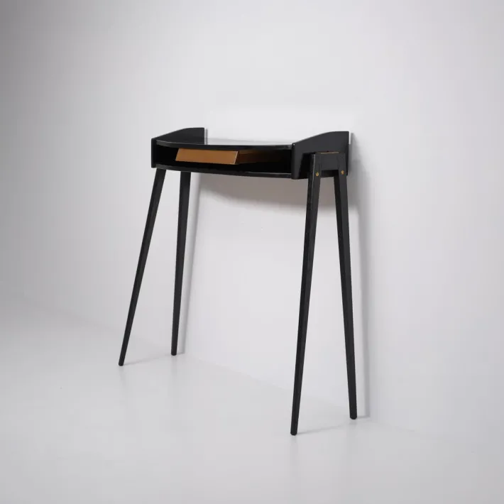 Pamono Italian Black Lacquered Wood Console with Brass Drawer Front, 1950s Discount