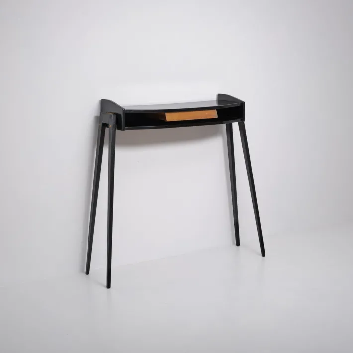 Pamono Italian Black Lacquered Wood Console with Brass Drawer Front, 1950s Discount