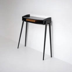 Pamono Italian Black Lacquered Wood Console with Brass Drawer Front, 1950s Discount