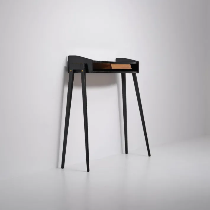 Pamono Italian Black Lacquered Wood Console with Brass Drawer Front, 1950s Discount