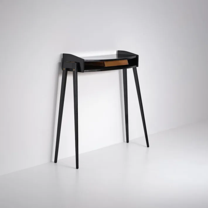 Pamono Italian Black Lacquered Wood Console with Brass Drawer Front, 1950s Discount