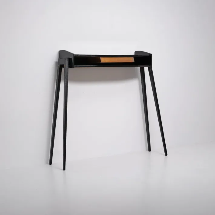 Pamono Italian Black Lacquered Wood Console with Brass Drawer Front, 1950s Discount