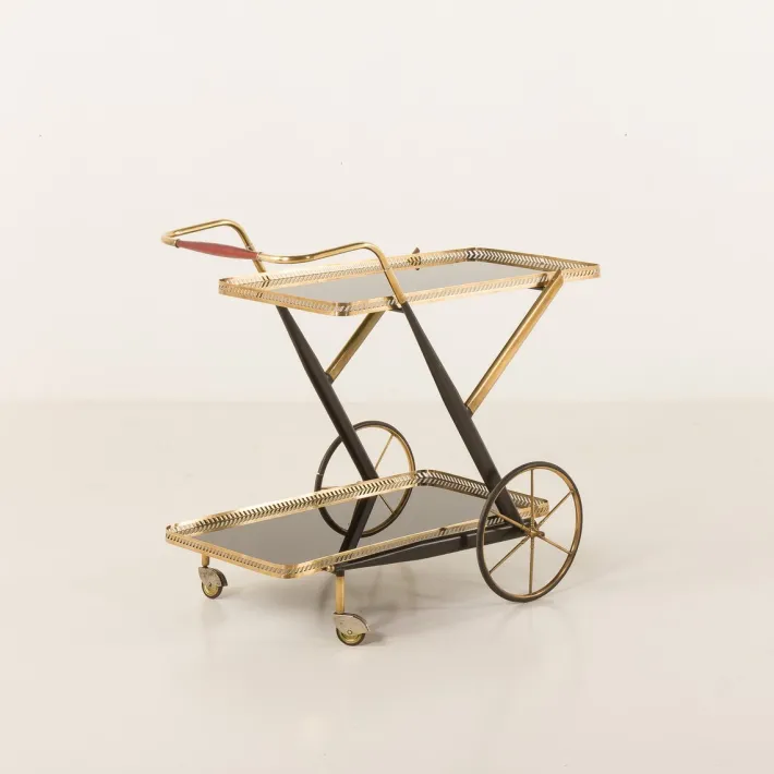 Pamono Italian Brass Bar Cart by Cesare Lacca, 1960s Hot