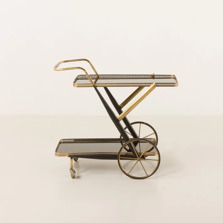 Pamono Italian Brass Bar Cart by Cesare Lacca, 1960s Hot