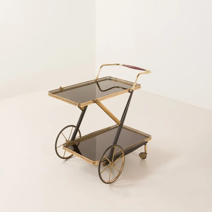 Pamono Italian Brass Bar Cart by Cesare Lacca, 1960s Hot