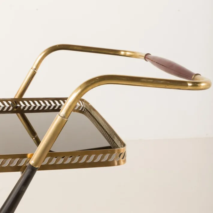 Pamono Italian Brass Bar Cart by Cesare Lacca, 1960s Hot