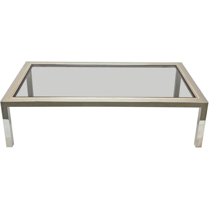 Pamono Italian Brass, Chrome and Glass Rectangular Coffee Table, 1970s Best