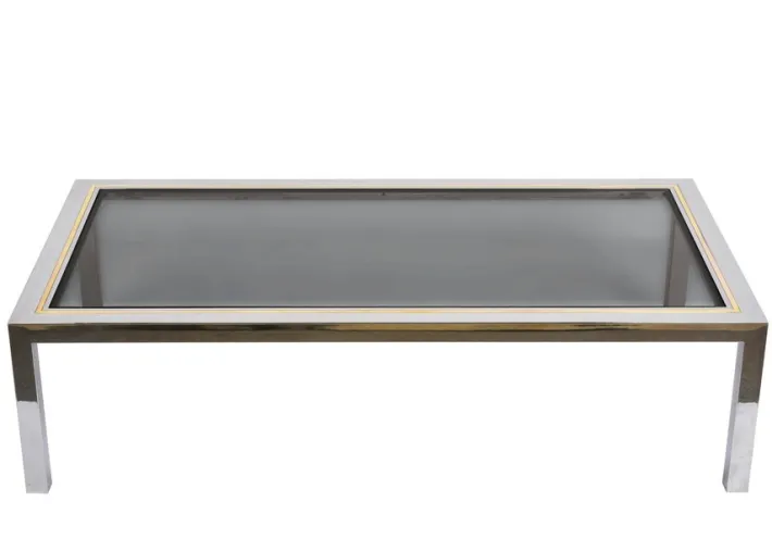 Pamono Italian Brass, Chrome and Glass Rectangular Coffee Table, 1970s Best