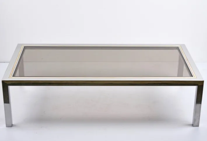 Pamono Italian Brass, Chrome and Glass Rectangular Coffee Table, 1970s Best