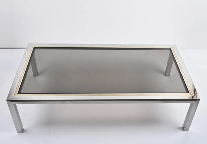Pamono Italian Brass, Chrome and Glass Rectangular Coffee Table, 1970s Best