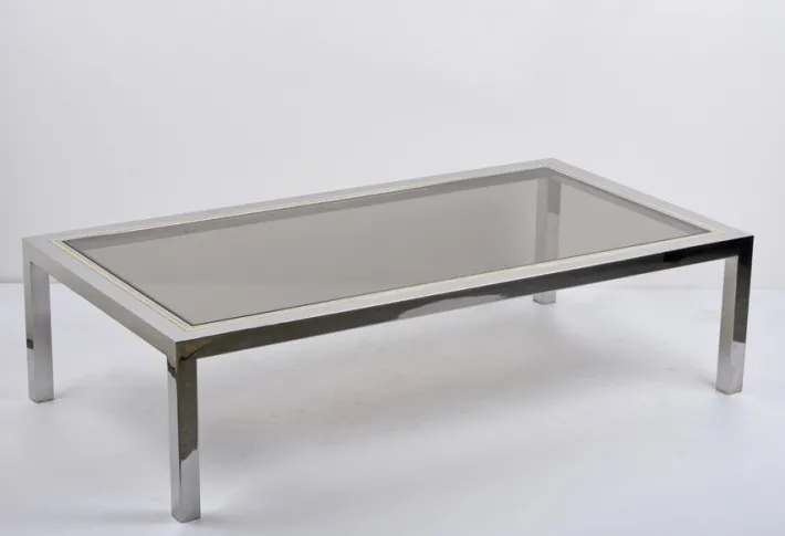 Pamono Italian Brass, Chrome and Glass Rectangular Coffee Table, 1970s Best