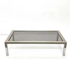 Pamono Italian Brass, Chrome and Glass Rectangular Coffee Table, 1970s Best