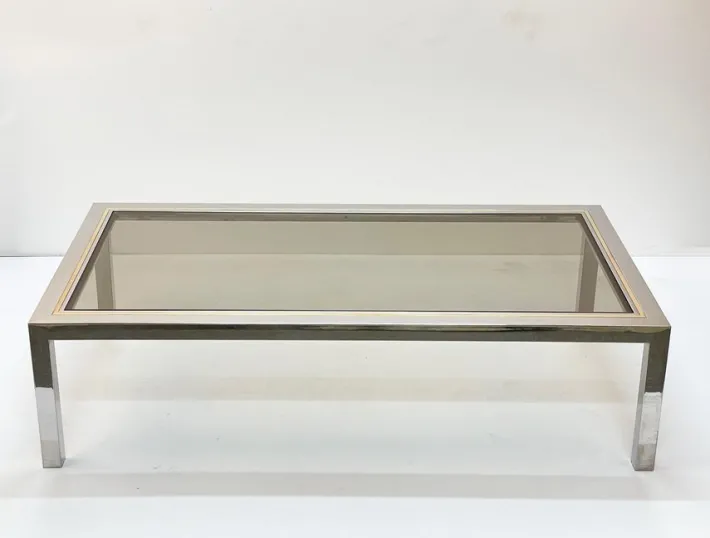 Pamono Italian Brass, Chrome and Glass Rectangular Coffee Table, 1970s Best
