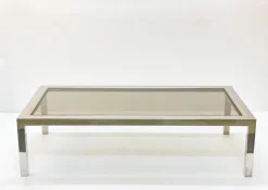 Pamono Italian Brass, Chrome and Glass Rectangular Coffee Table, 1970s Best