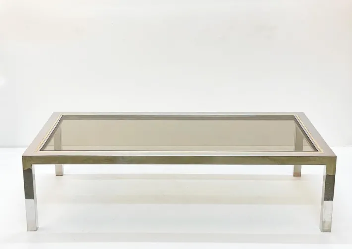 Pamono Italian Brass, Chrome and Glass Rectangular Coffee Table, 1970s Best