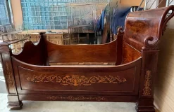 Pamono Italian Carved Inlaid Mahogany Burl Bed, 19th Century Outlet