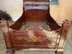 Pamono Italian Carved Inlaid Mahogany Burl Bed, 19th Century Outlet