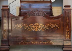 Pamono Italian Carved Inlaid Mahogany Burl Bed, 19th Century Outlet