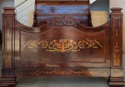 Pamono Italian Carved Inlaid Mahogany Burl Bed, 19th Century Outlet