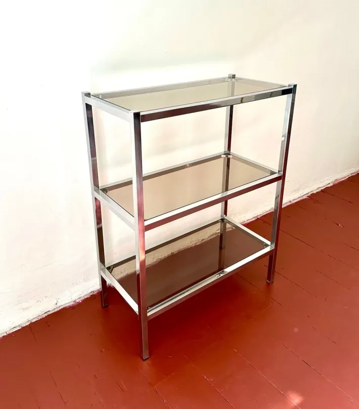Pamono Italian Chrome and Smoked Glass Bookshelf, 1970s Hot